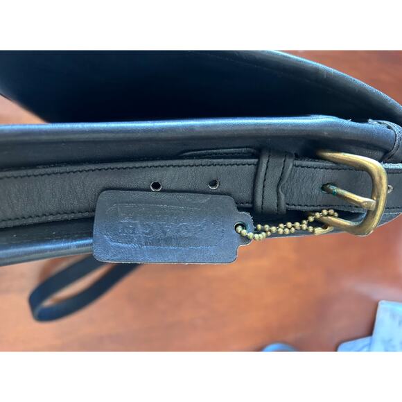 Vintage Coach 9585 Saddle Pouch Black Leather Crossbody NYC Made 1970s Brass - Picture 13 of 15